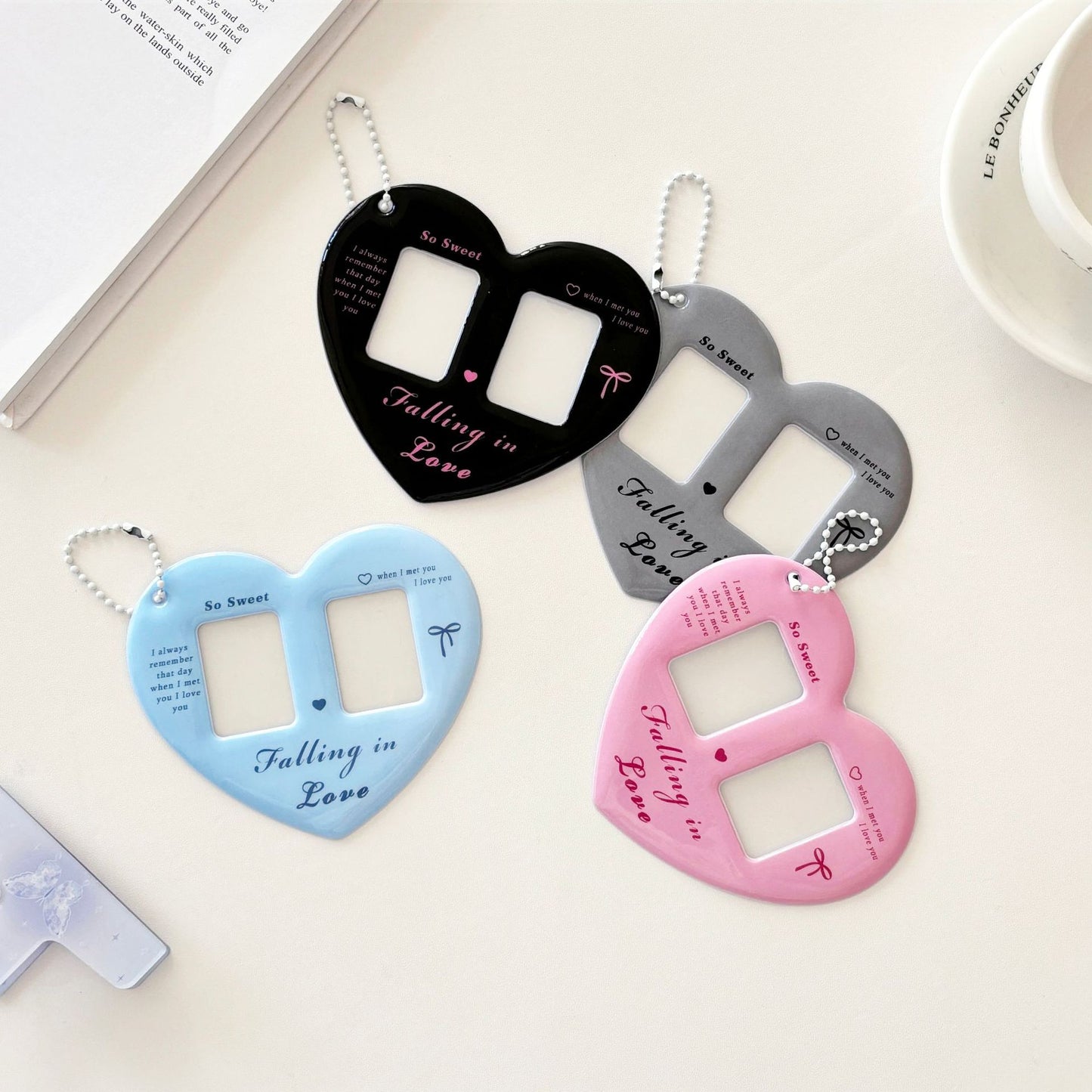 Heart shape double photo card holder