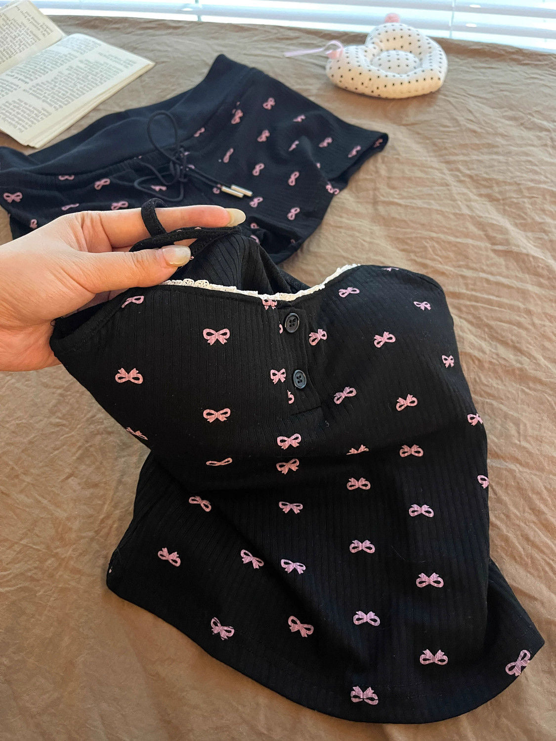 Asianchic Coquette black PJ set two pieces