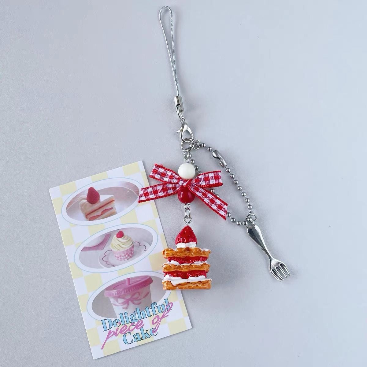 Strawberry cake charm keychain