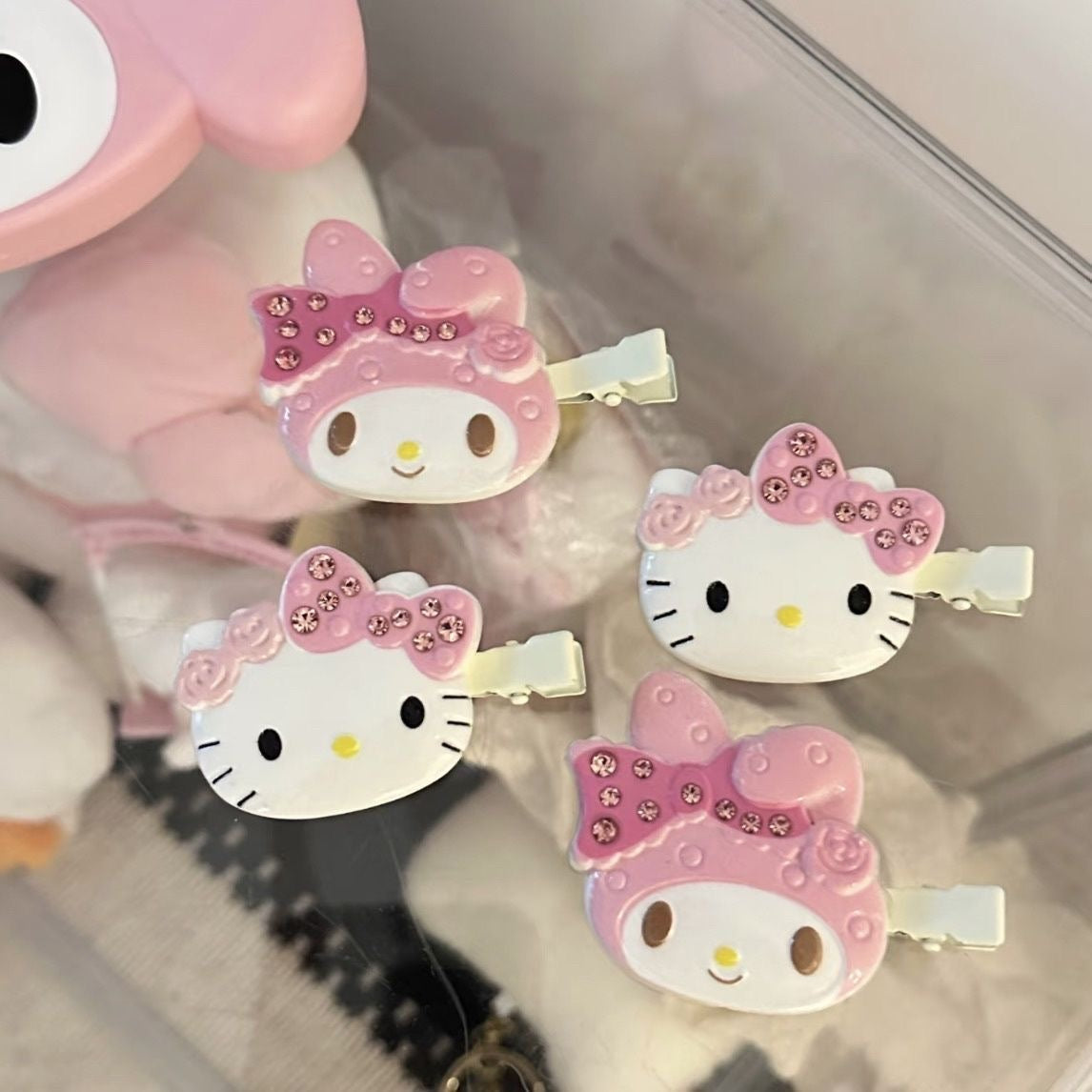 Hello kitty + my melody hair clip