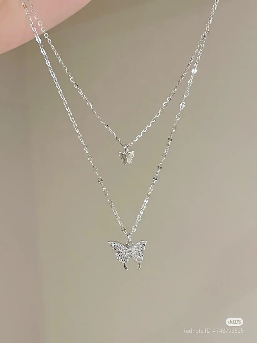 Double layer butterfly necklace