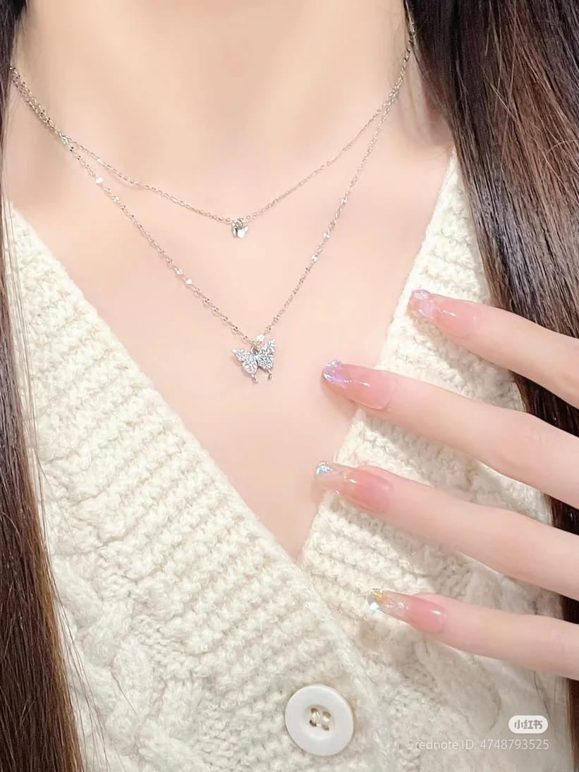 Double layer butterfly necklace