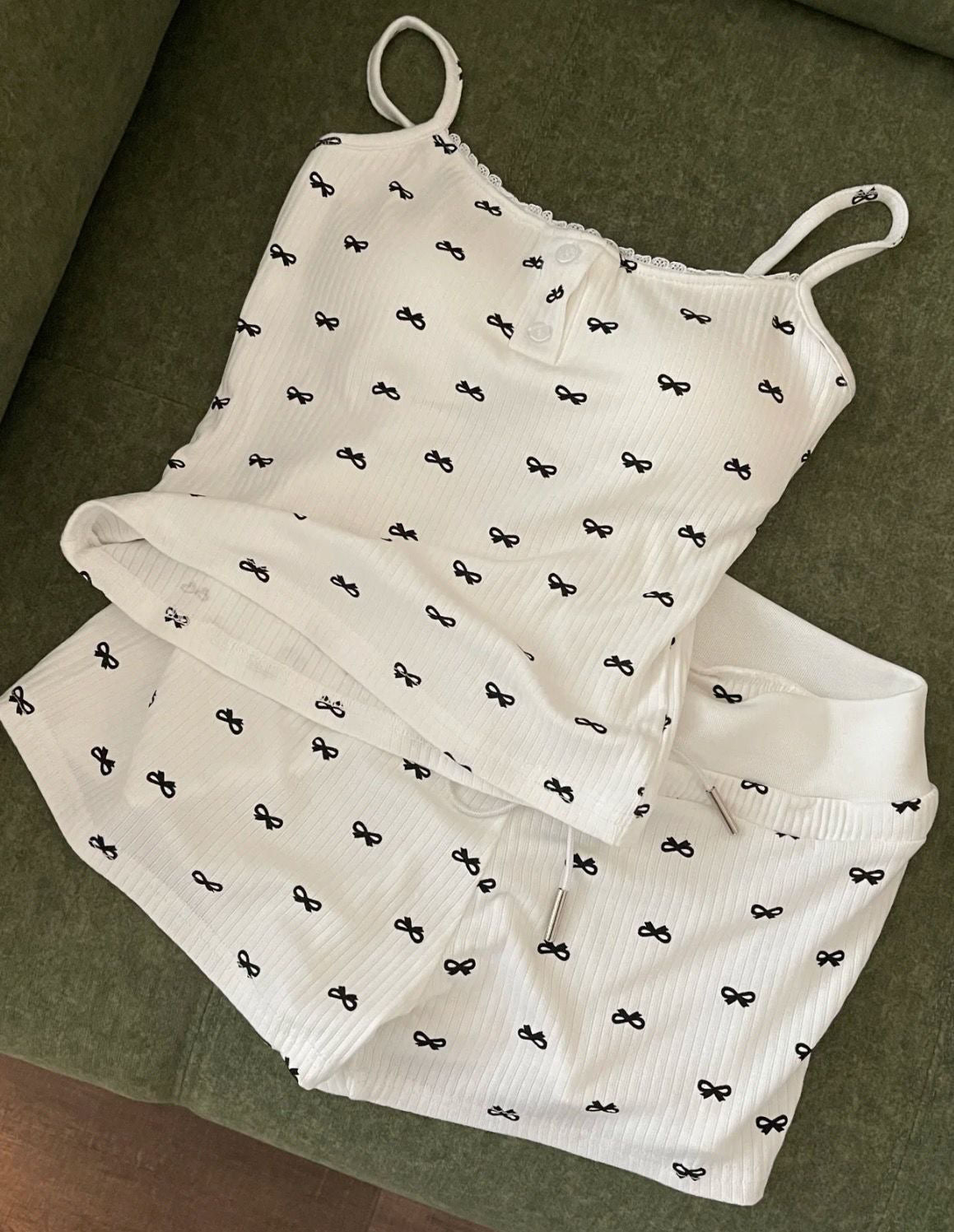 Asianchic coquette white cami & shorts set two pieces