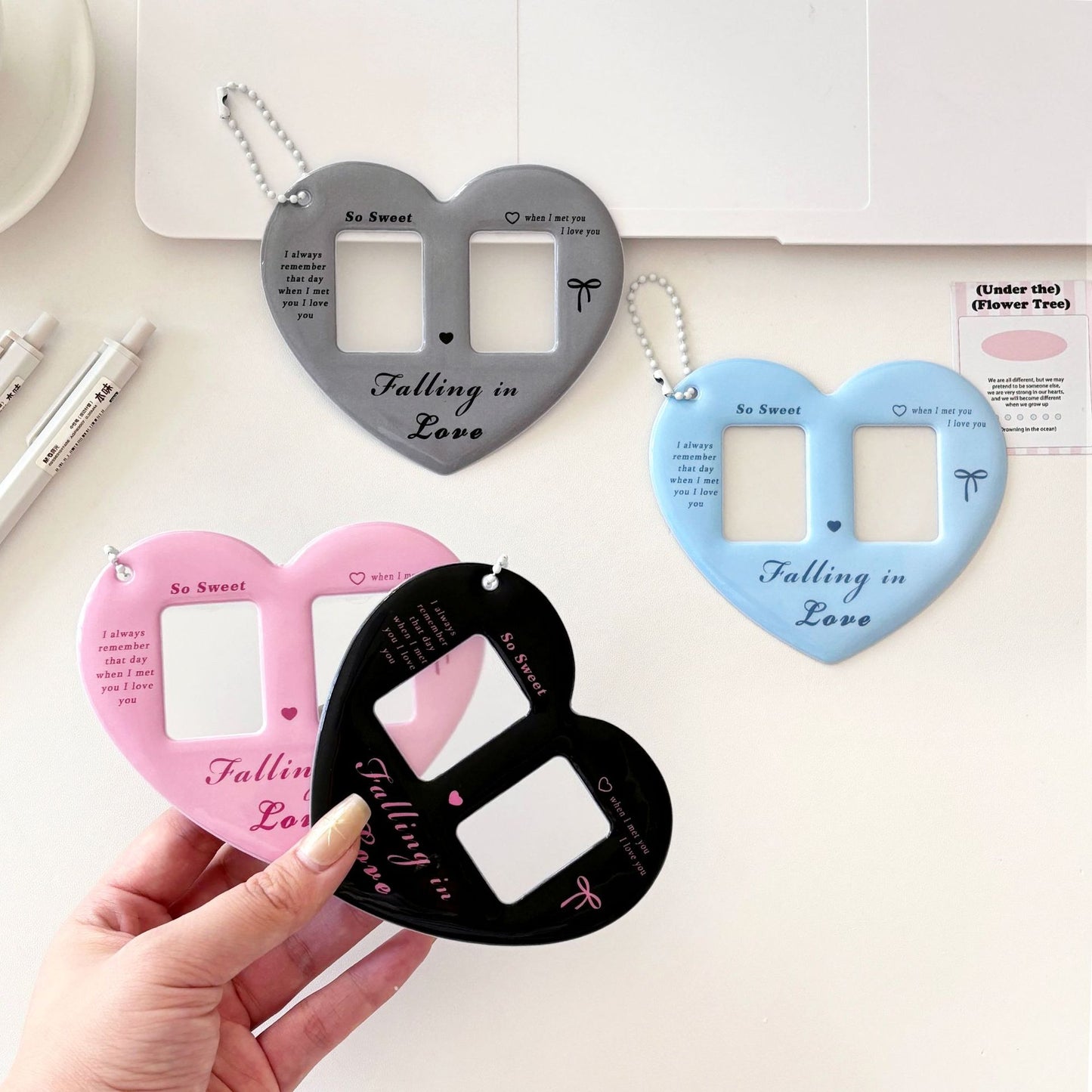 Heart shape double photo card holder