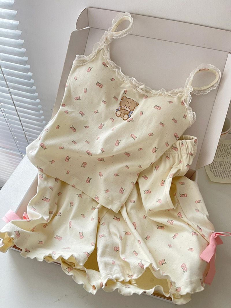 Asianchic Teddy print two pieces pj set