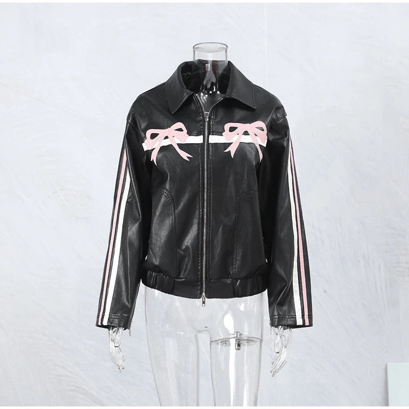 asianchic Bow leather jacket
