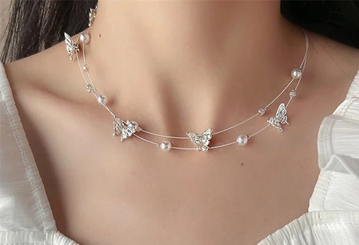 Butterfly pearl necklace