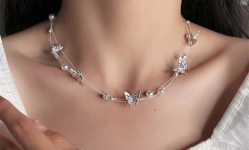 Butterfly pearl necklace