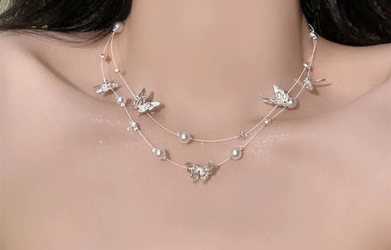 Butterfly pearl necklace