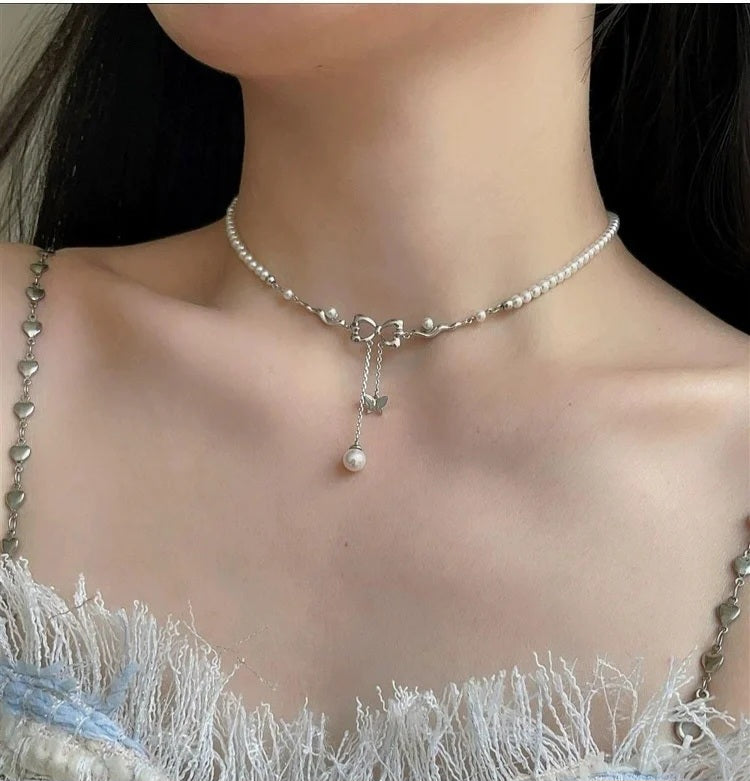 Pearl butterfly pearl necklace