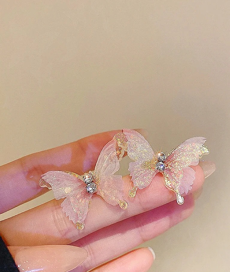 Pink butterfly earrings