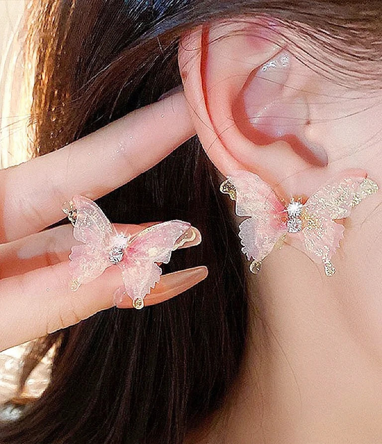Pink butterfly earrings