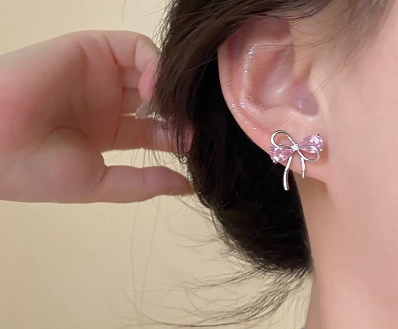Pink bow earrings