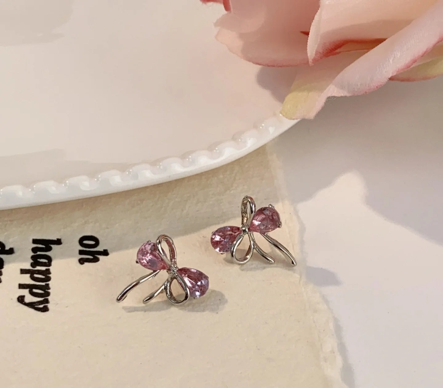 Pink bow earrings