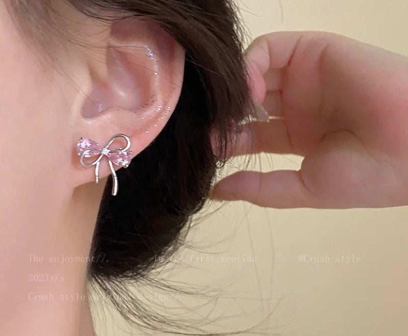 Pink bow earrings