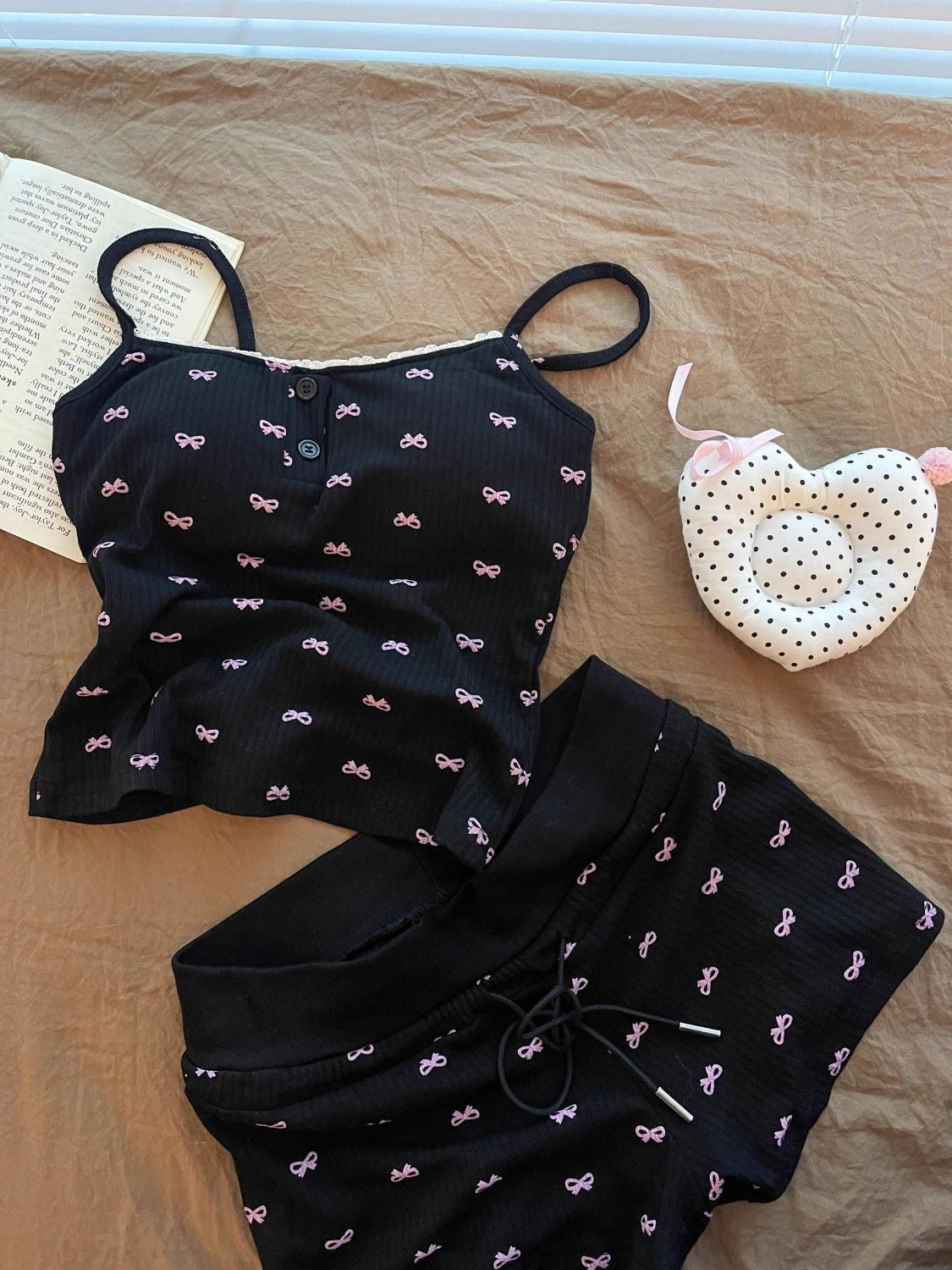 Asianchic Coquette black PJ set two pieces