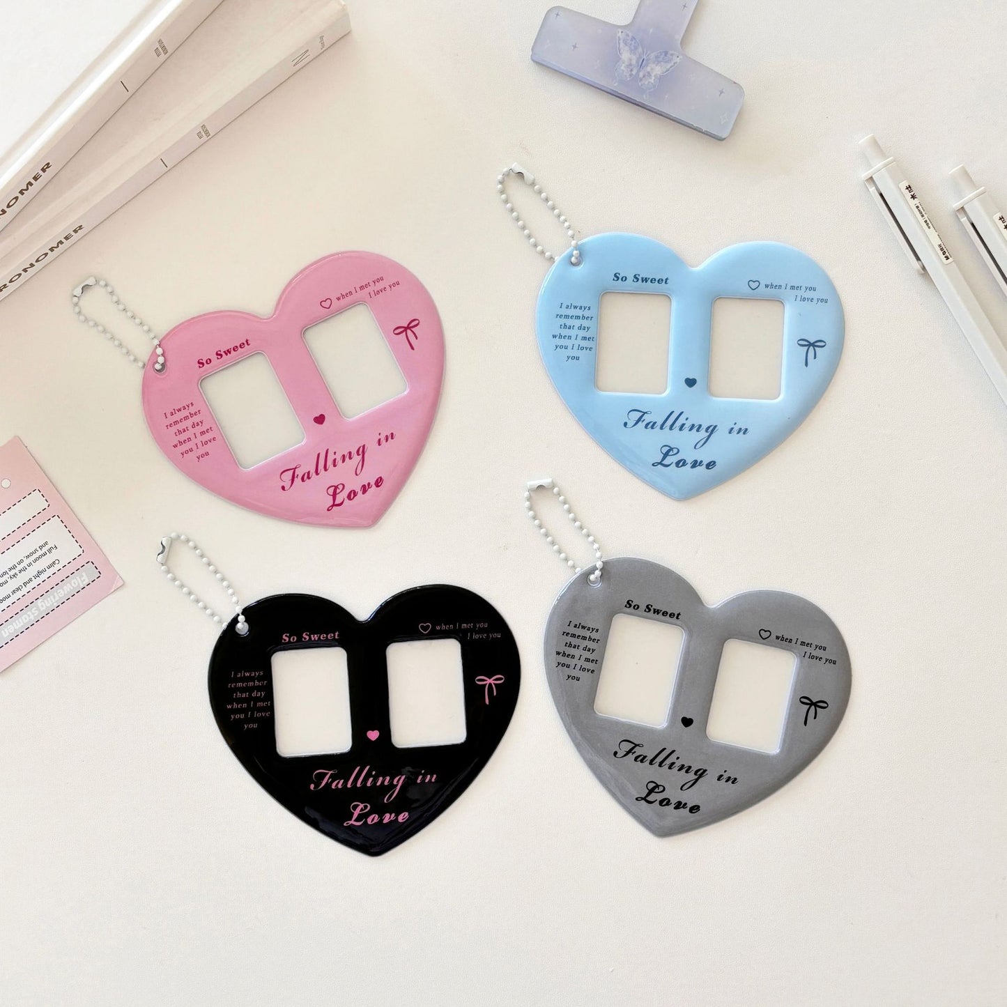 Heart shape double photo card holder