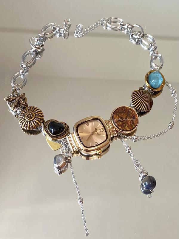 Vintage choker watch golden necklace