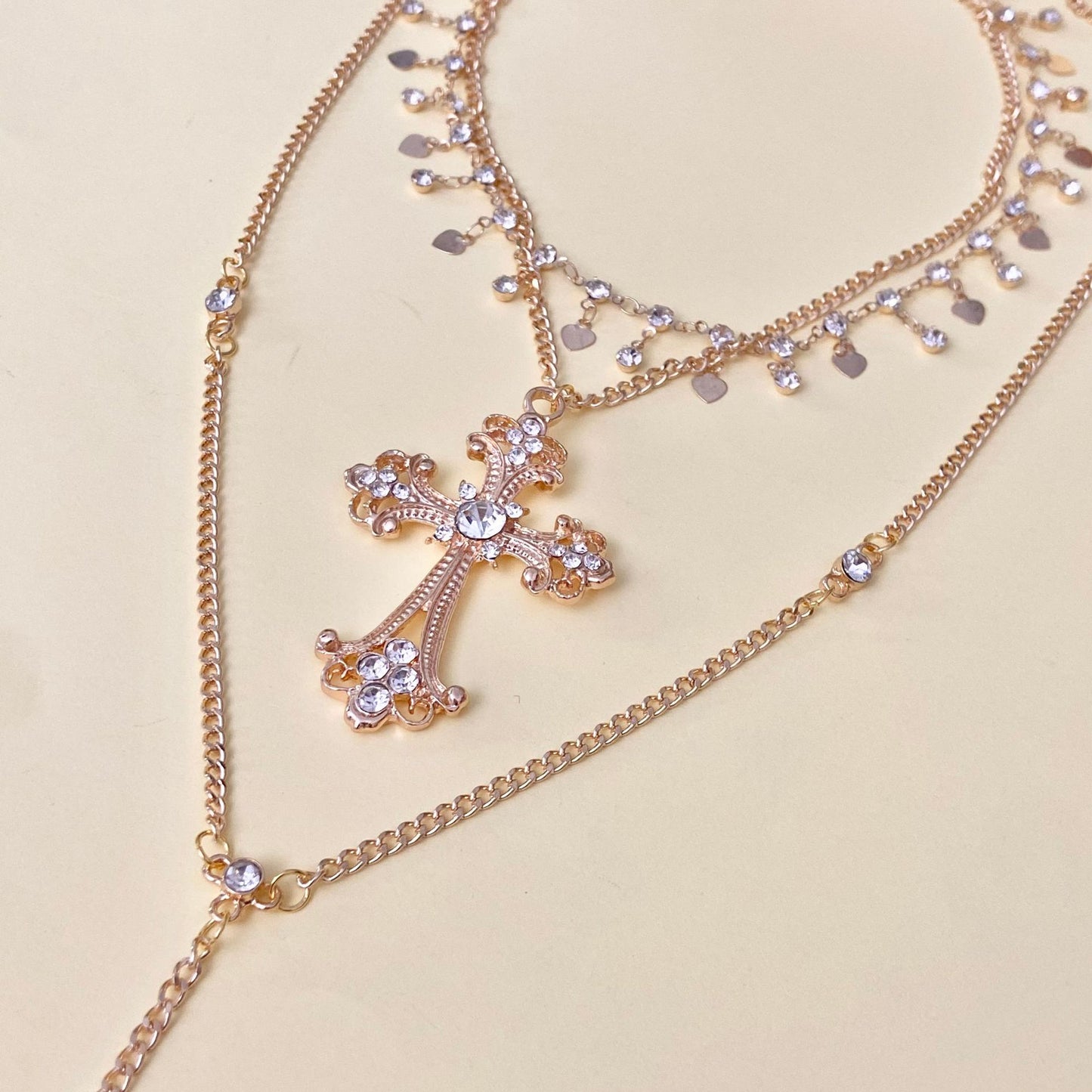 Multi layer cross Dimond necklace