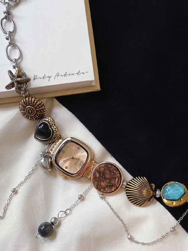 Vintage choker watch golden necklace