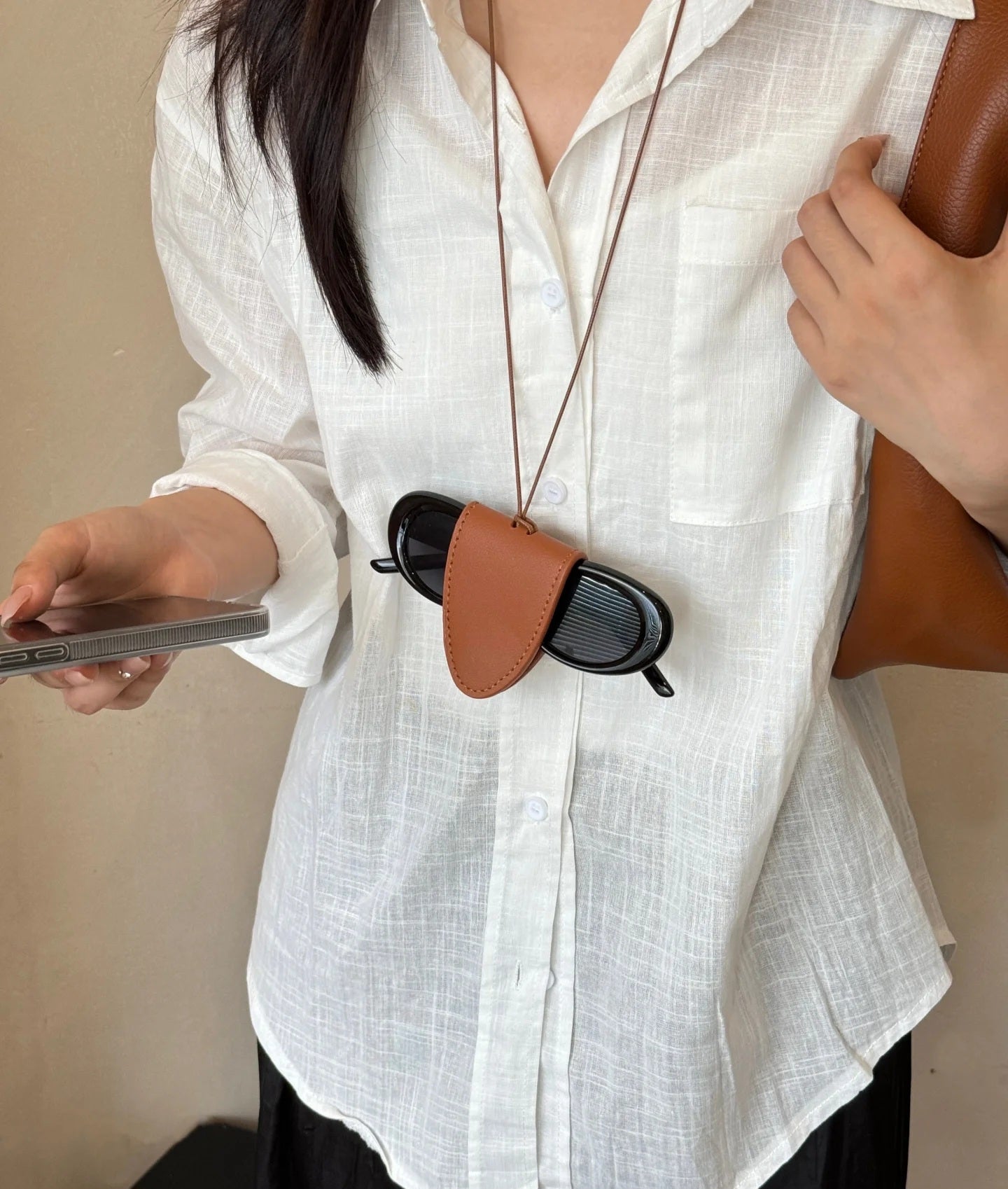Lather glasses clip chain necklace