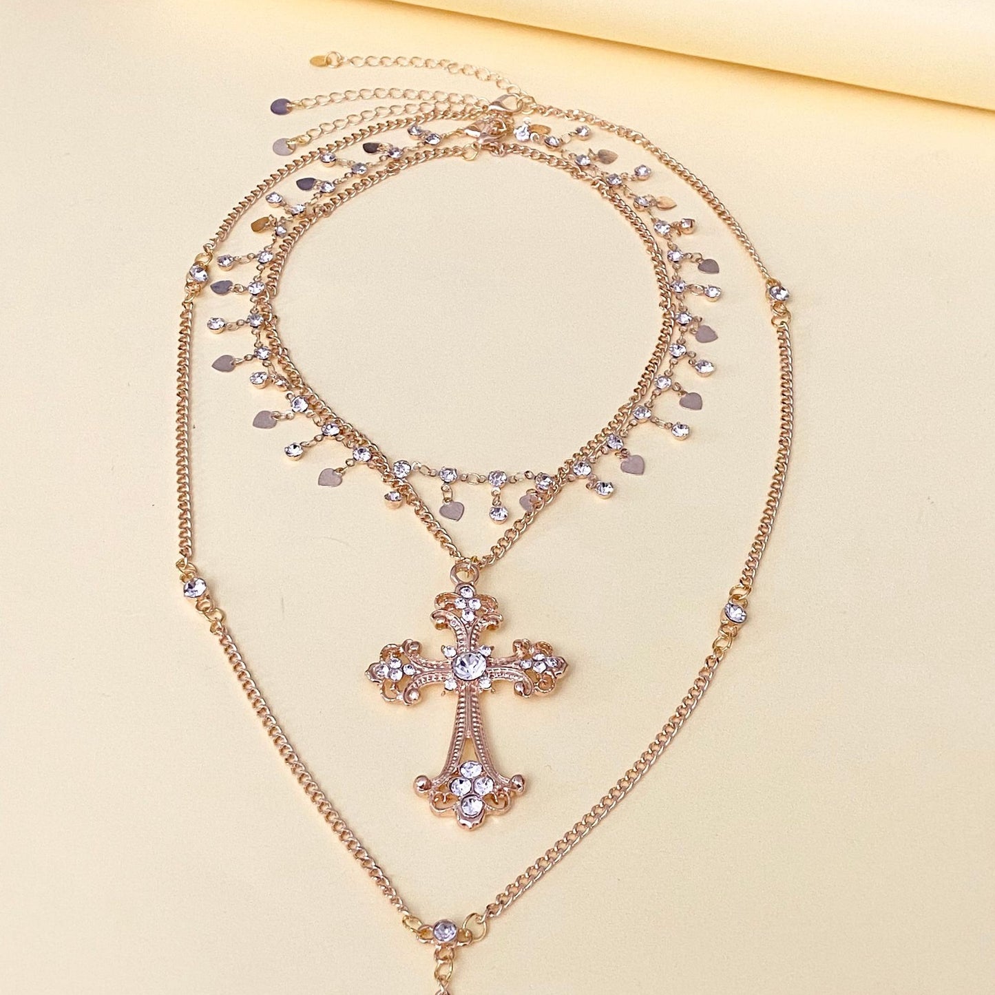 Multi layer cross Dimond necklace