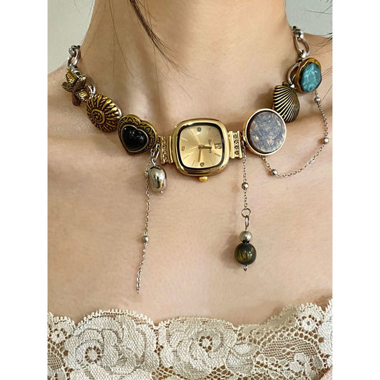 Watch necklace golden vintage style