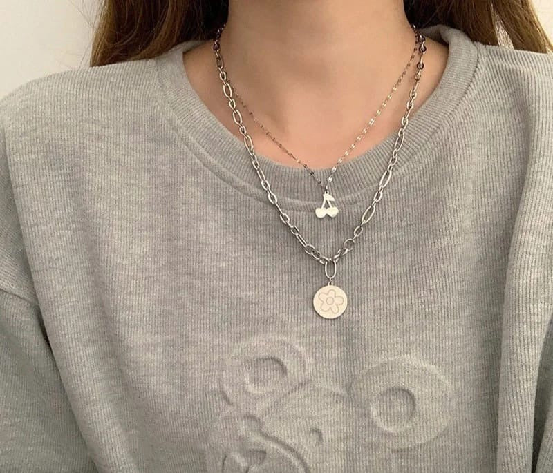 Cherry flower multi layered necklace