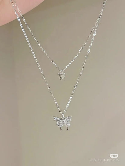 Double layer butterfly necklace