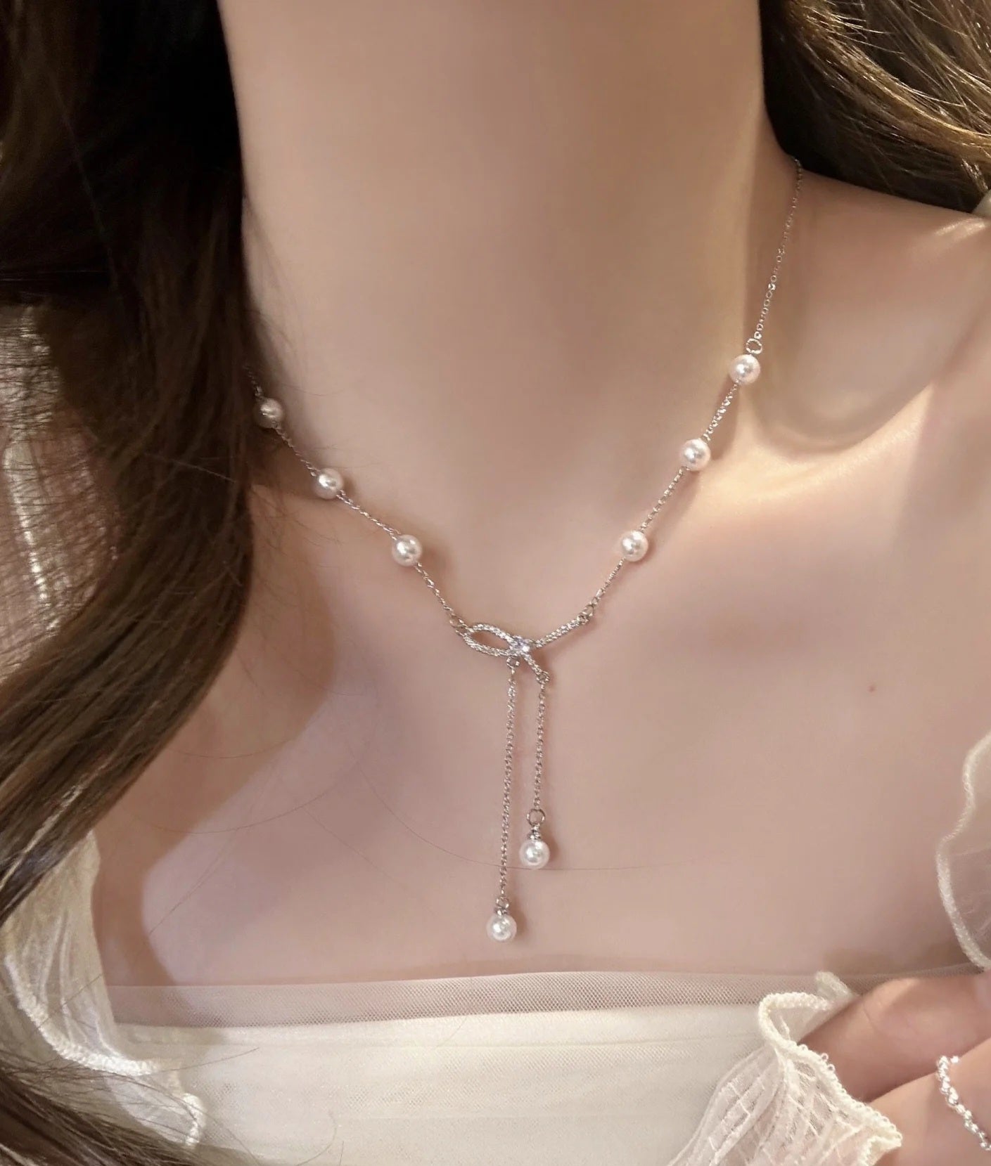 Dimond heart pearl necklace