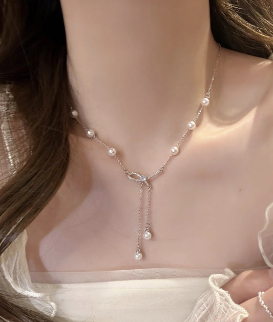 Dimond heart pearl necklace