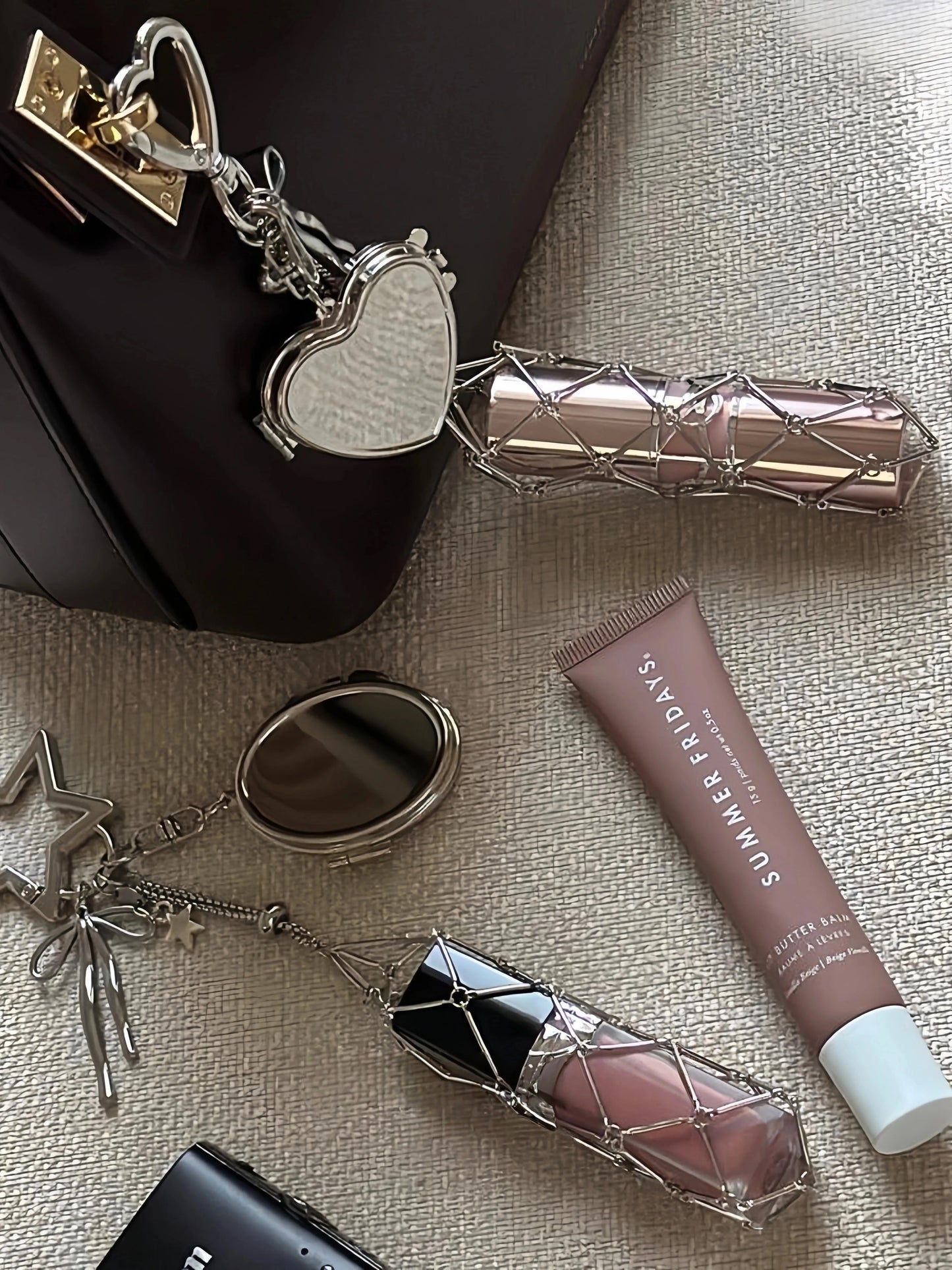 Lipgloss lipstick holder keychain with mirror