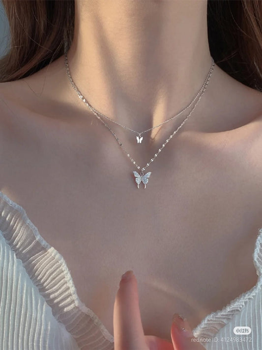 Double layer butterfly necklace