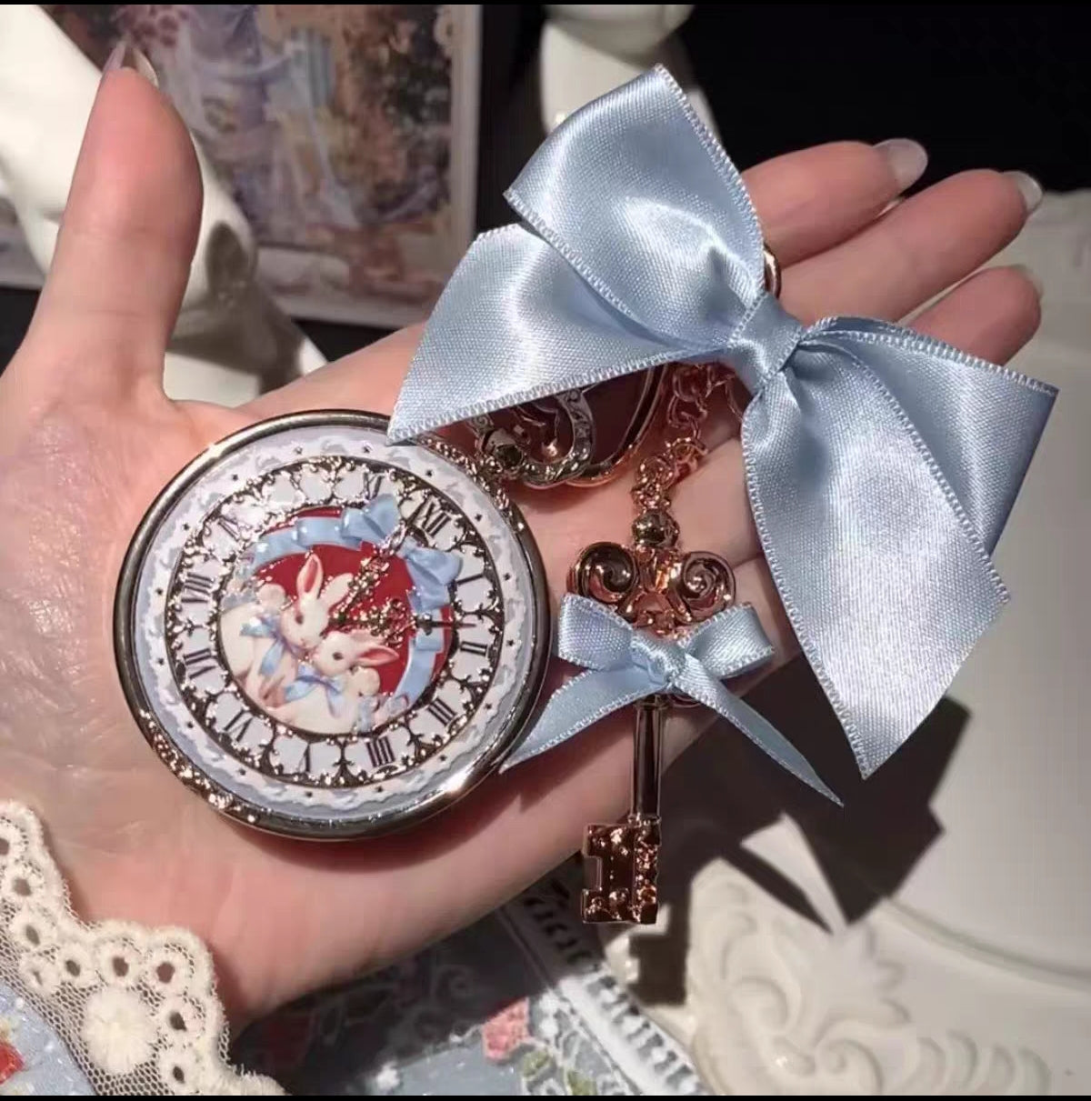 Flower knows bunny gardan bow lip balm keychain
