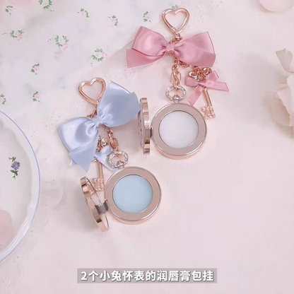 Flower knows bunny gardan bow lip balm keychain