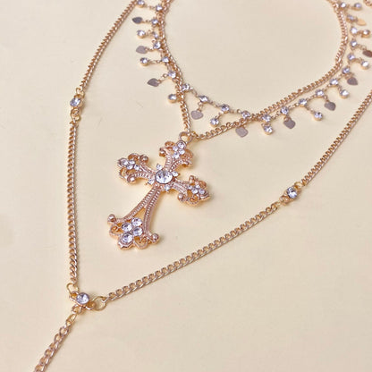 Multi layer cross Dimond necklace