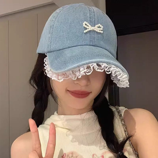 Denim dream lace bow cap