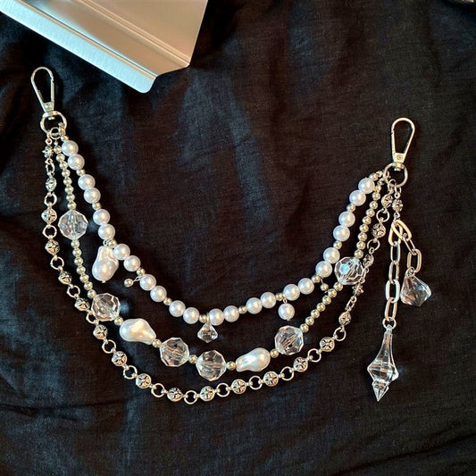 Chrome heart pearl bag chain