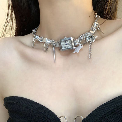 Vintage choker watch silver necklace
