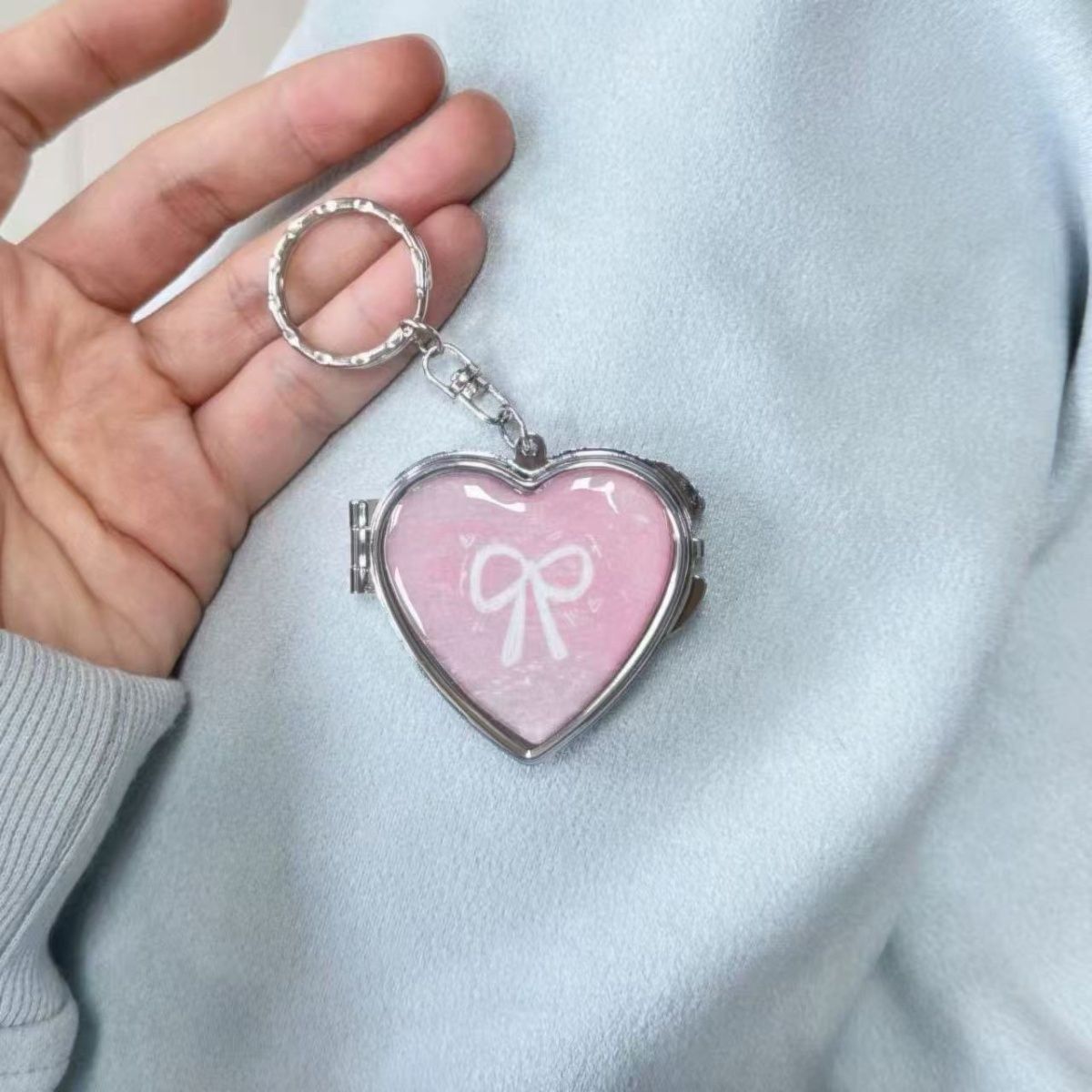 Mirror bow heart shape key chain