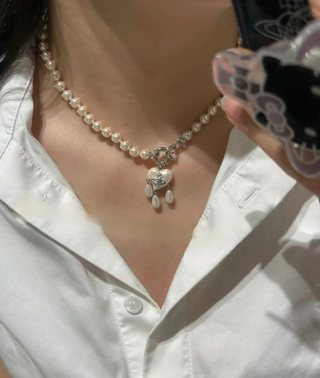 Vivienne Westwood pearl heart dupe necklace