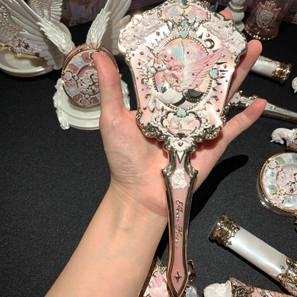 Flower knows knight unicorn handled makeup mirror