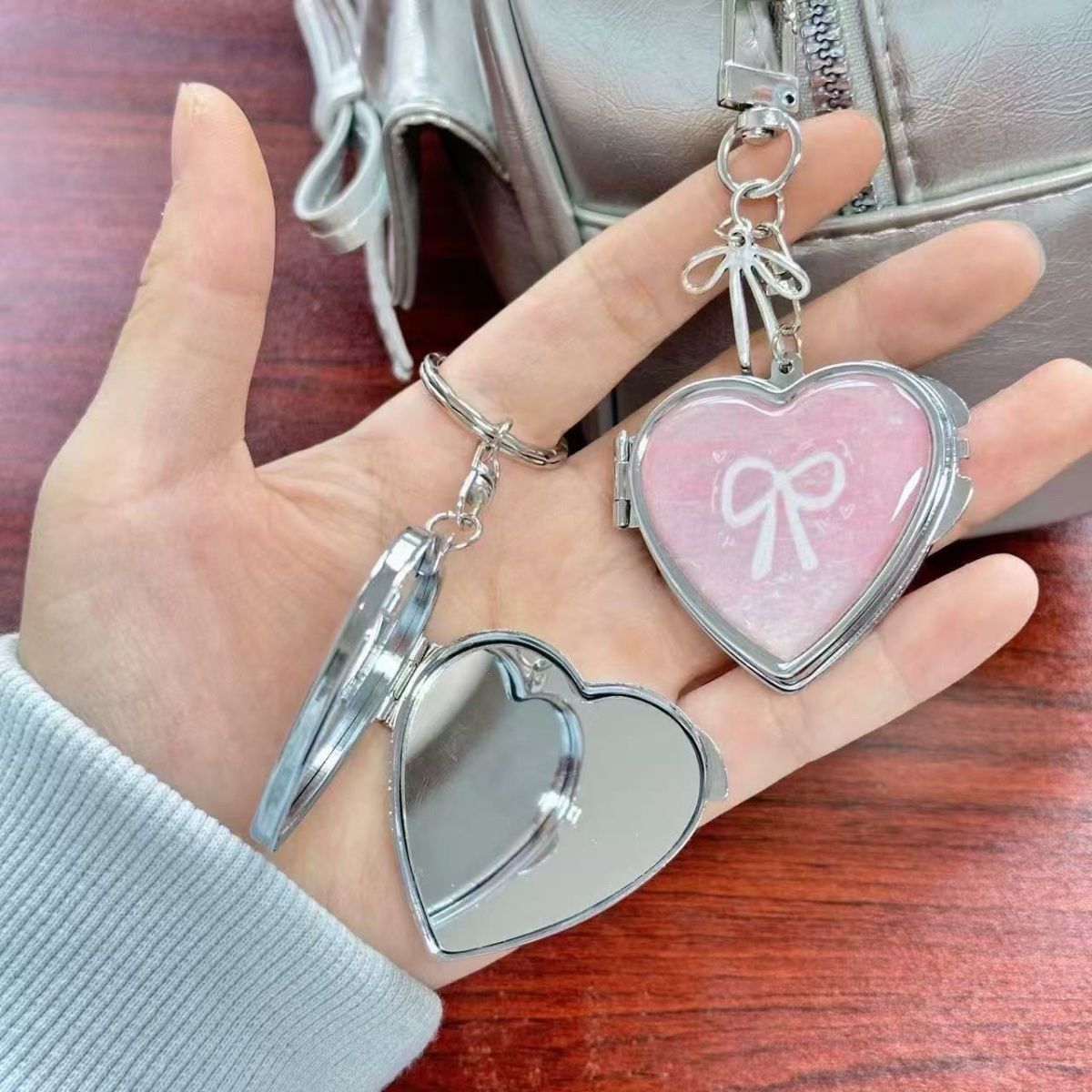 Mirror bow heart shape key chain
