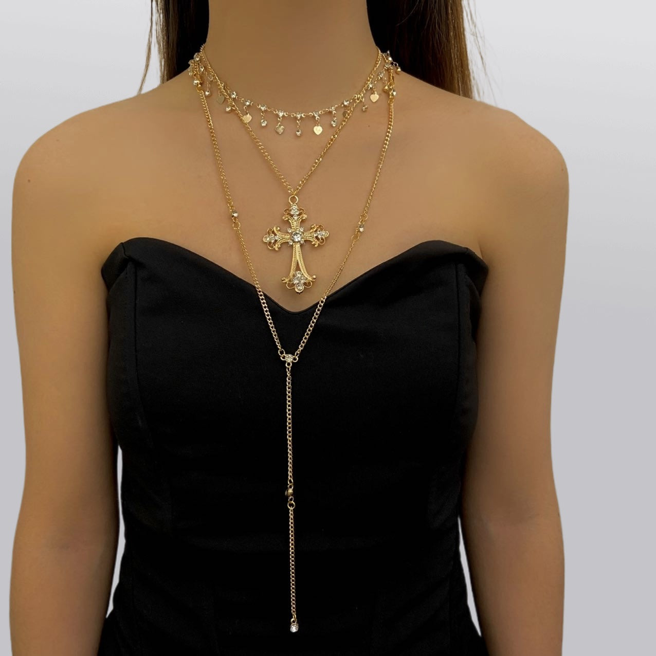 Multi layer cross Dimond necklace