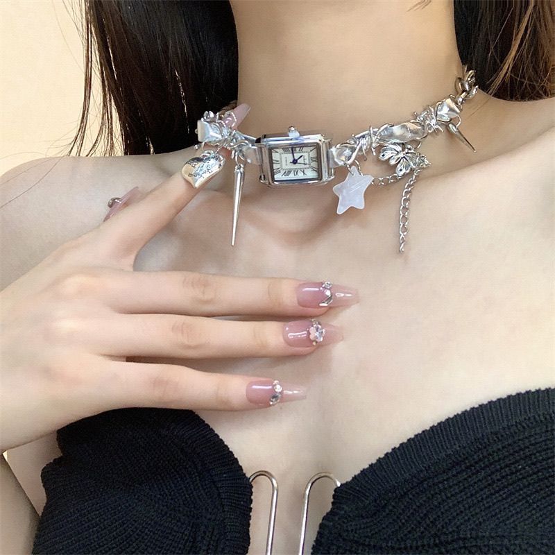 Vintage choker watch silver necklace