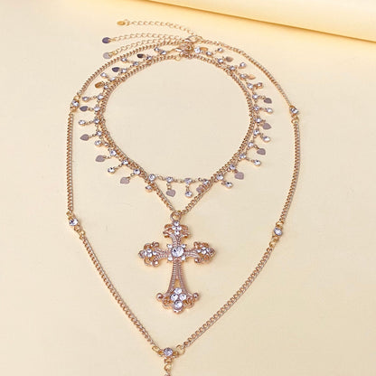 Multi layer cross Dimond necklace
